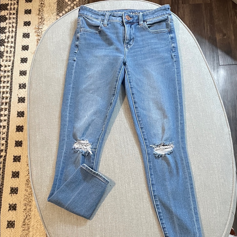 American Eagle Outfitters Distressed Blue Skinny Jeans